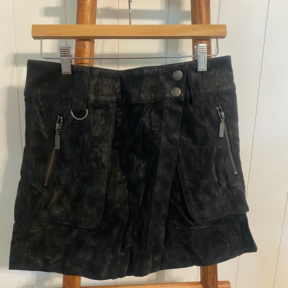 Free People Black Leather Skirt